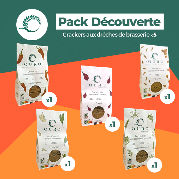 Pack découverte Crackers de Touraine aux drêches de Brasserie 100% végétaux OURO, Biscuiterie Circulaire